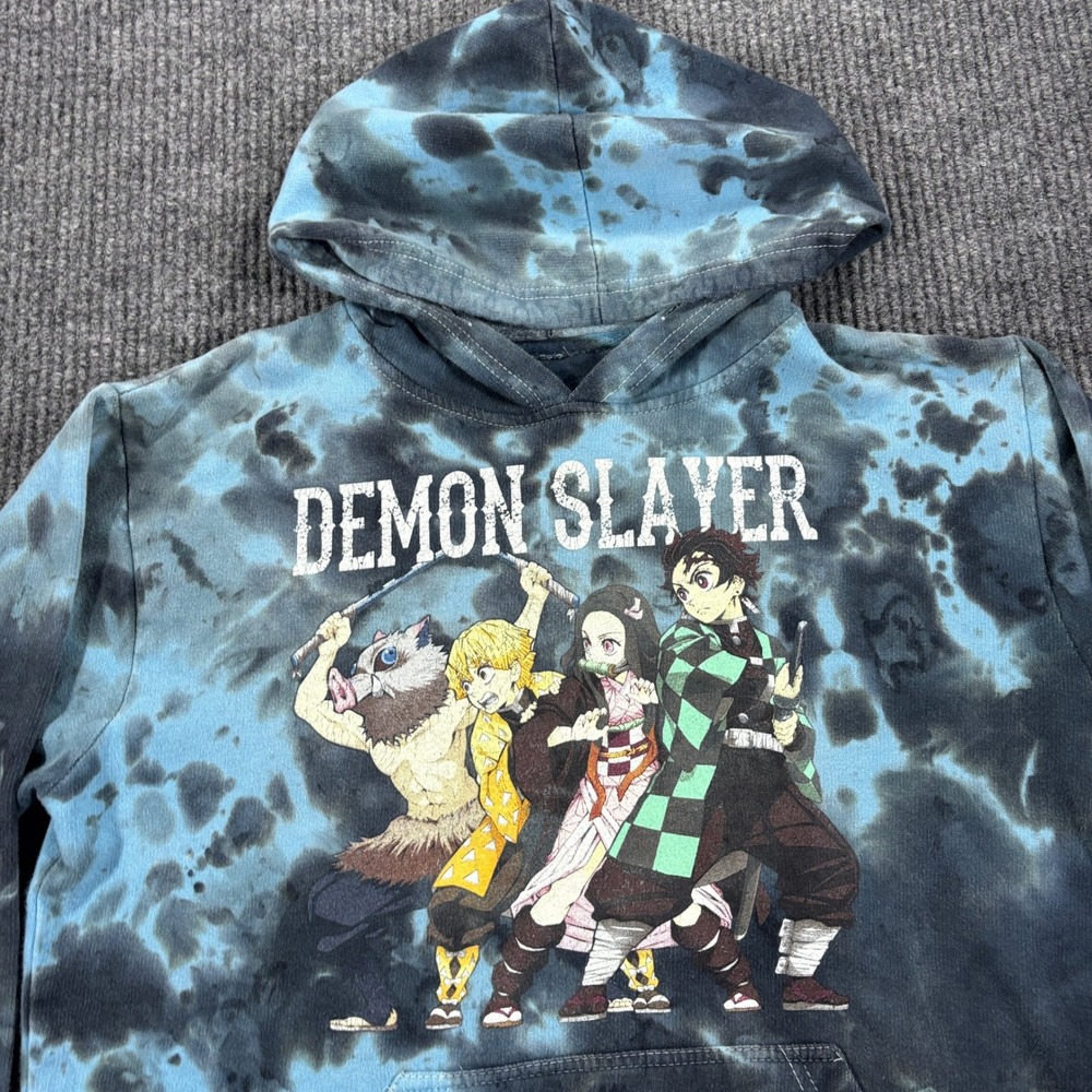 Demon Slayer Hoodie Mens Small Blue Black Tie Dye Graphic Pullover Anime
